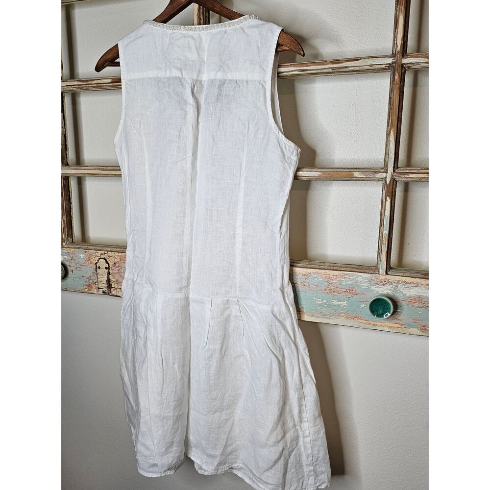 Linen Dress White Drop Waist Pearl Accents by Malvin Germany Ladies size Small - Picture 7 of 11